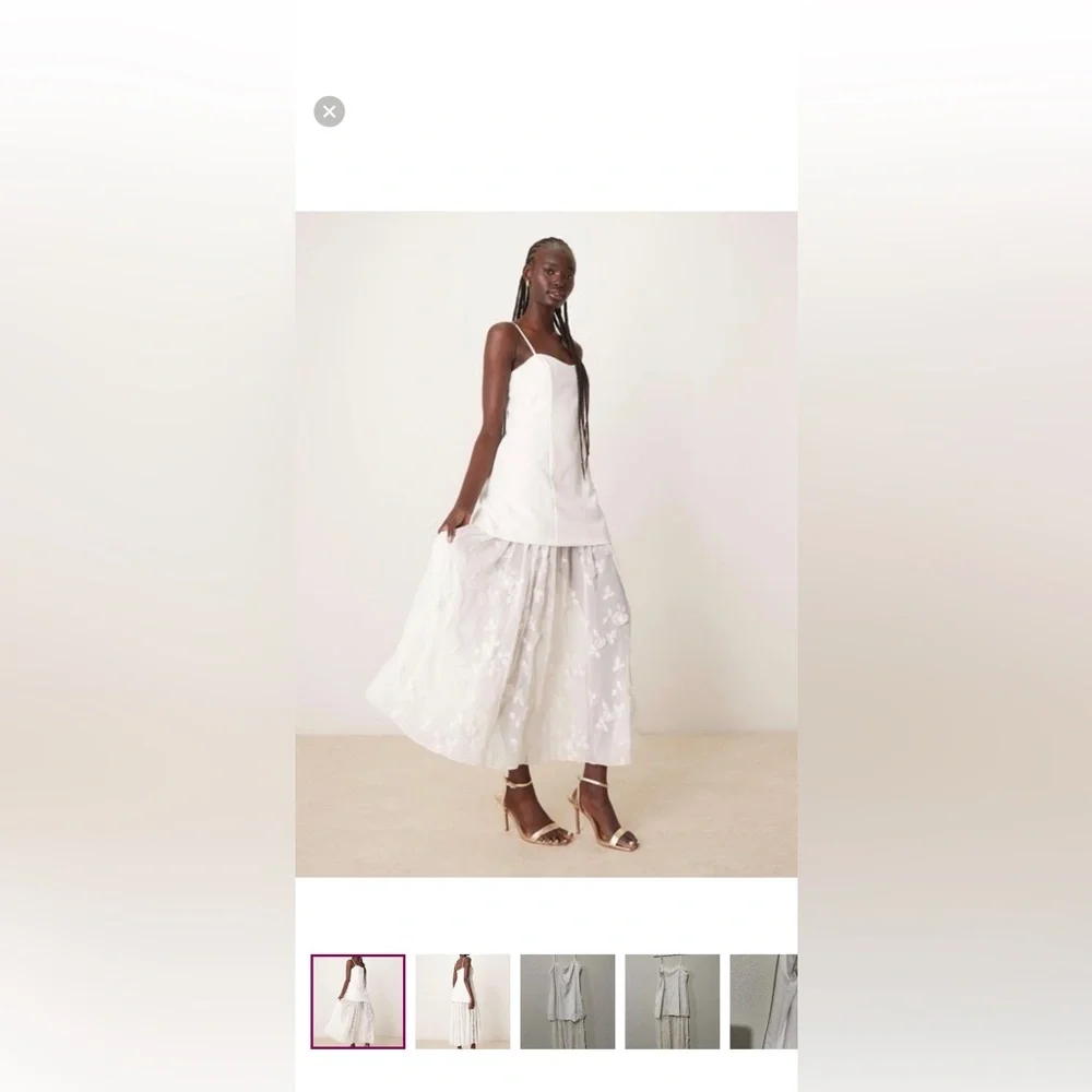Abercrombie & Fitch White Maxi Dress with Sheer Floral Skirt
